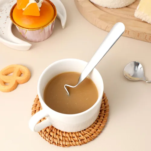 Vista 6 de OSALADI 2 cucharas de miel de acero inoxidable con mango curvado de 5.82 pulgadas, cucharaditas multifuncionales para miel, café, leche, mezcla