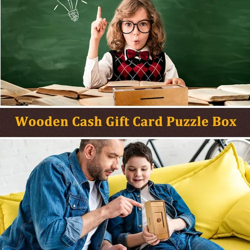Vista 6 de 2 piezas Caja de rompecabezas de madera de Navidad con compartimentos ocultos, caja de dinero de madera para tarjeta de regalo, caja secreta
