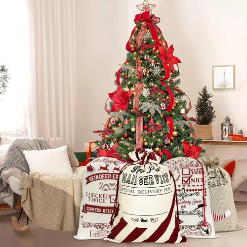 Vista 7 de LessMo - Saco de Navidad para Papá Noel, Bolsa de regalo de Navidad grande con cordón, reutilizable, personalizada para el almacenamiento
