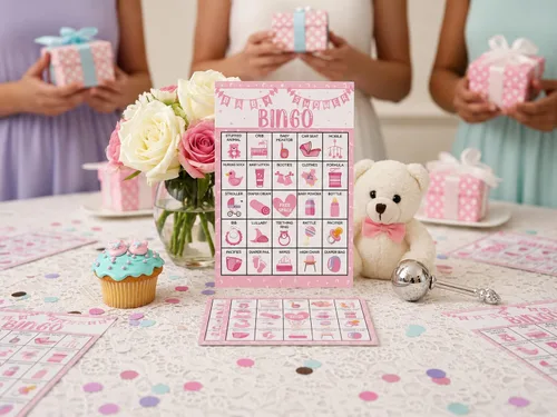 Vista 5 de Tarjetas de Bingo Rosas para Fiesta de Baby Shower, Juego de Bingo para Baby Shower, Juegos de Fiesta de Baby Shower para Adultos, Suministros
