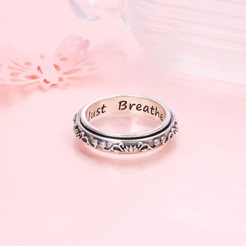 Vista 2 de Anillos giratorios de plata de ley S925 para ansiedad, preocupación, aliviar el aburrimiento, TDAH, autismo, banda para mujeres y adolescentes