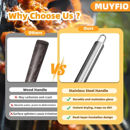 Vista 8 de 11 piezas de accesorios para parrilla de barbacoa de acero inoxidable, regalos para papá en el día del padre, juego de herramientas de parrilla