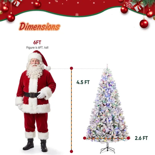 Vista 8 de Árbol de Navidad flocado de nieve preiluminado de 4.5 pies con Flocado-multi