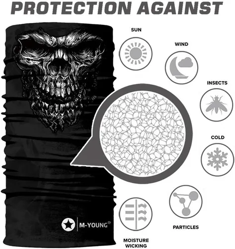Vista 2 de Máscara de calavera, pañuelo para el cuello, gorro, bufanda mágica, diadema para protección de polvo, sol y viento