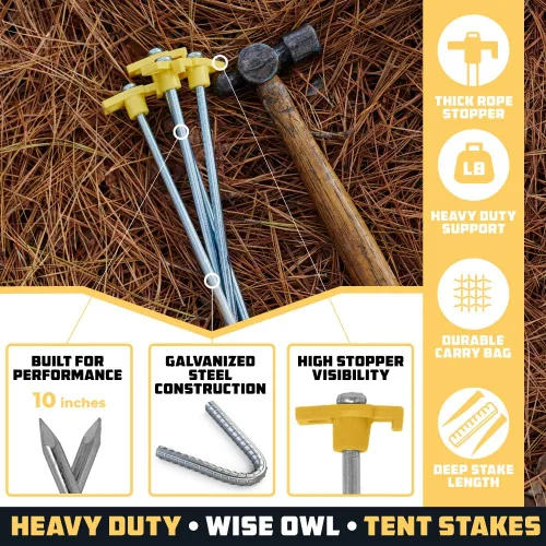 Vista 2 de Wise Owl Outfitters Estacas para tienda de campaña – Estacas de campamento resistentes para tienda de campaña y lona al aire libre – Accesorios