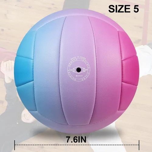 Vista 4 de Balón de voleibol tamaño 5, piel sintética duradera, interior/exterior. Control suave, gran hermeticidad para entrenamiento/juegos. Ideal para todas