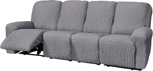 Vista 24 de vctops 4 fundas para sillas reclinables con textura de sirsaca a cuadros, suaves y elásticas, protector de muebles antideslizante con parte inferior