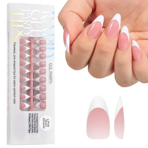 Vista 17 de GELPARTY - Puntas de uñas francesas X-Nude Short Almond, 150 unidades, 15 Desnudo