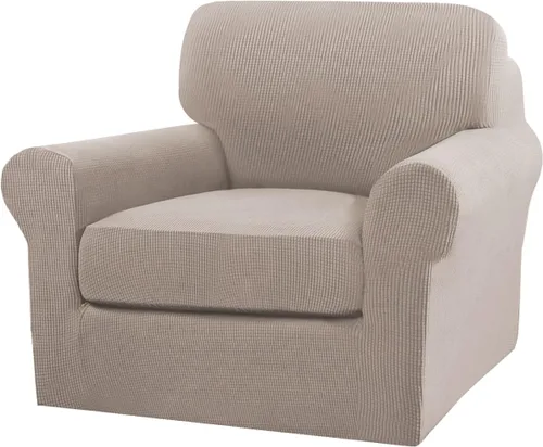 Vista 53 de Turquoize 2 fundas para sillas de sala de estar, funda de sofá con fundas de cojín individuales, funda de muebles para sillas (silla, beige biscotti)