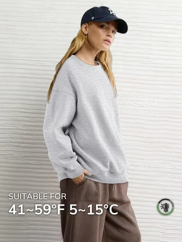 Vista 2 de ATHMILE Sudadera de gran tamaño para mujer, cuello redondo, forro polar, manga larga, sudaderas con capucha, tops de otoño, ropa de moda 2025