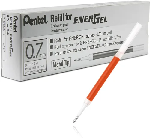 Vista 8 de Pentel - Tinta de recarga para bolígrafo de gel líquido EnerGel, (0.7mm), punta de metal, tinta negra, caja de 12 (LR7-A)