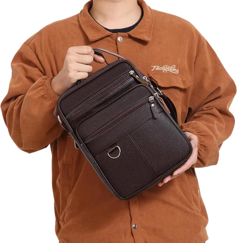 Vista 7 de Bolso de mensajero de cuero para hombre, maletín grande de viaje de negocios, bolso cruzado para hombre, bolso de hombro