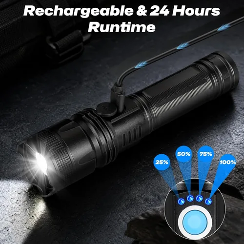 Vista 3 de Linternas recargables de alto lúmenes, paquete de 2, luz de flash súper brillante con 5 modos, IPX7 impermeable potente linterna LED para el hogar