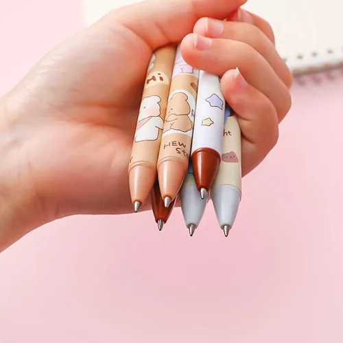 Vista 4 de 6 bolígrafos Kawaii de gel retráctiles, bonitos bolígrafos de gel con punta bala estética, suministros de oficina para estudiantes creativos