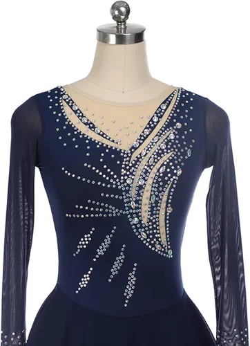 Vista 8 de Vestido de patinaje artístico para mujer mangas con los dedos disfraz de competencia baile gimnasia leotardo
