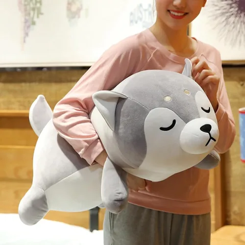 Vista 7 de ERDAO Husky - almohada de felpa, animal de peluche Huskie, Almohada de juguete de animales de peluche de Huskie para niños, día de San Valentín