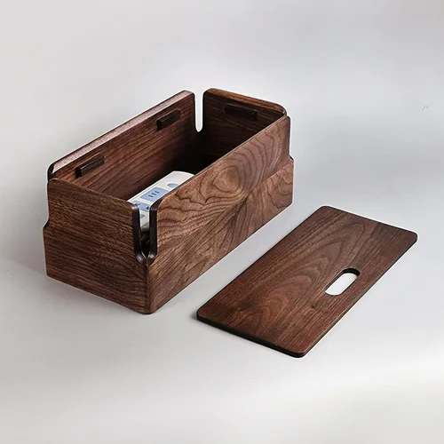 Vista 4 de Black Walnut Cable Management Box - Large Organizer for Power Strips & Cords - Wooden Design - 12.2 x 5.9 x 5.1 inches - Durable & Stylish Storage