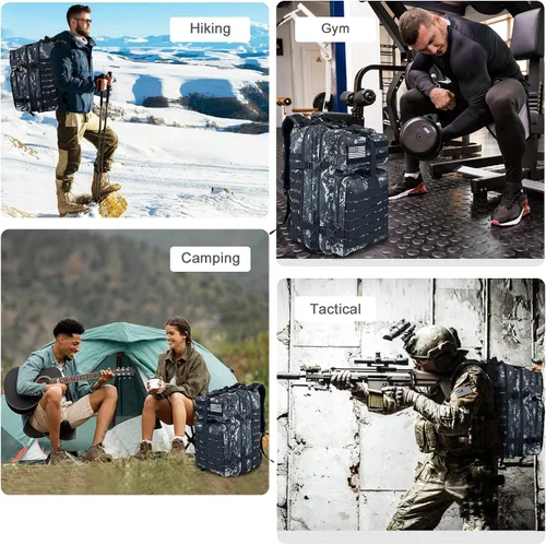 Vista 8 de WOLT Mochila táctica para hombres 45L, mochila militar grande de 3 días, mochila de asalto Molle Rucking mochila senderismo supervivencia, negro