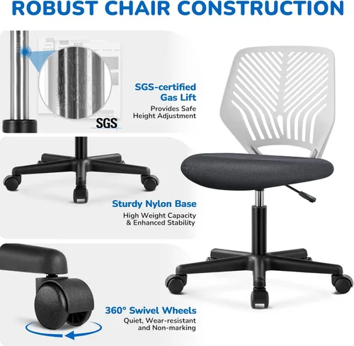 Vista 7 de Topeakmart - Silla de escritorio pequeña sin brazos, altura giratoria ajustable, color gris oscuro