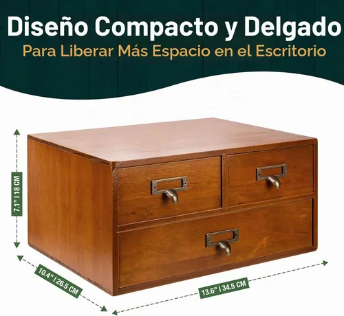 Vista 5 de Gabinete de boticario modular apilable de escritorio con 3 cajones, boticario de madera maciza para mesa, cajones de catálogo de tarjetas