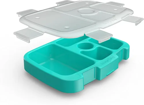 Vista 2 de Bentgo Kids Brights - Bandeja (aqua) con tapa transparente, reutilizable, sin BPA, recipiente de 5 compartimentos para la preparación de comidas