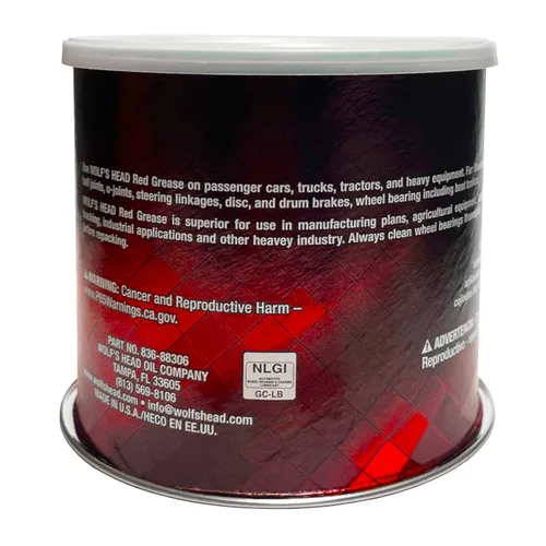 Vista 2 de Wolf's Head Red Grease NLGI #2 (836-88306-93) Bote de 1 Libra, Paquete de 12 Fabricado en Estados Unidos