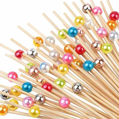 Vista 9 de Palillos de dientes para aperitivos, 100 palillos de cóctel decorativos, brochetas de bambú de 4.7 pulgadas de largo, palillos de madera elegantes