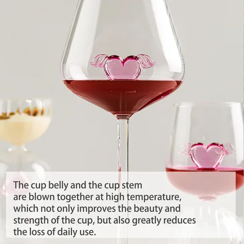 Vista 6 de Juego de 2 copas de vino tinto de cristal de 17 onzas, románticas copas de vino en forma de corazón, copas de cóctel creativas, copas de vino únicas