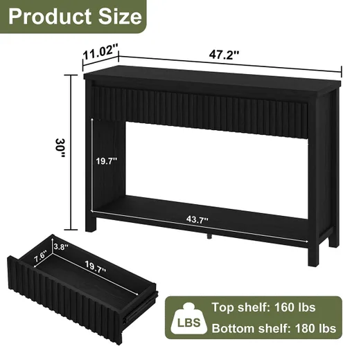Vista 2 de BON AUGURE Mesa consola de madera para entrada, mesa de entrada de 47 pulgadas con almacenamiento, mesas de sofá estrechas con cajones, modernas