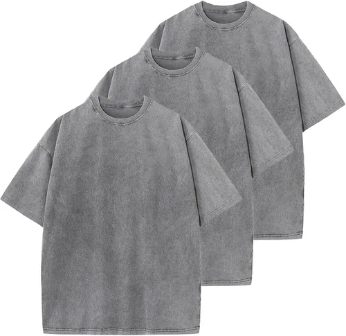 Vista 30 de Camisetas de algodón para hombre, de gran tamaño, unisex, de manga corta, casual, holgada, de lavado, unicolor, básicas A-Negro