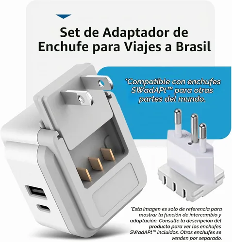 Vista 5 de Ceptics Juego de viaje adaptador de enchufe de alimentación de Brasil, 20 W PD y QC, USB dual seguro y USB-C 3.1A - 2 enchufes de EE. UU. - Compacto