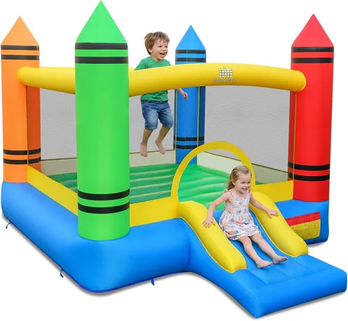 Vista 9 de BOUNTECH Casa Inflable de Rebote, Casa de Rebote para Niños Interior Exterior Fiesta con Área de Salto, Incluye Soplador, Bolsa de Transporte