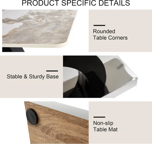 Vista 6 de Mesa de comedor rectangular minimalista grande y moderna adecuada para 6 y 8 personas, equipada con un escritorio con patrón de 0.4 pulgadas