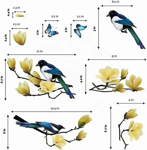 Vista 3 de Adhesivos estáticos para ventana, diseño de flores de primavera, pájaros y mariposas, reutilizables, para bricolaje, ramas de árboles, doble cara