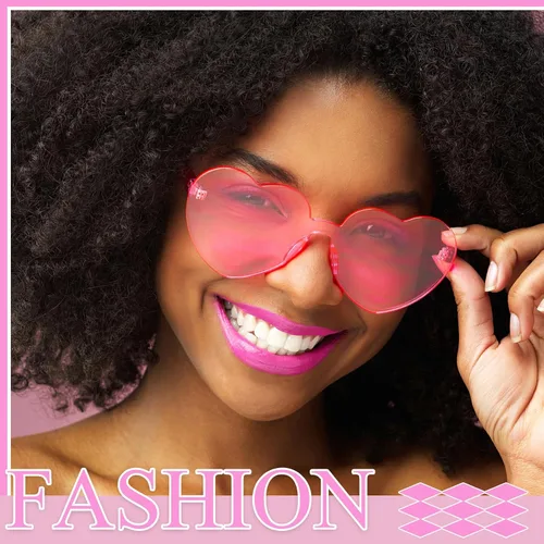 Vista 5 de 12 lentes de sol con forma de corazón, sin marco, lentes de sol transparentes con forma de corazón para mujer, paquete de lentes de sol divertidos