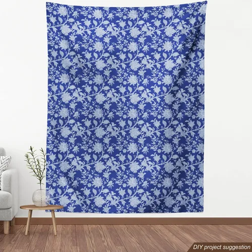 Vista 4 de Ambesonne The Yard - Tela floral clásica de Oriente Medio y estampado de cachemira, diseño nostálgico otomano, tela decorativa para tapicería y Azul