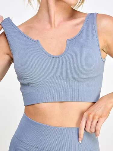 Vista 3 de Conjuntos de entrenamiento para mujer, 2 piezas, sin costuras, acanalada, sin costuras, brasier deportivo, pantalones cortos de cintura alta, trajes