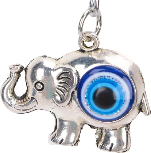 Vista 6 de Llavero de elefante lindo para mujer, colgante de aleación de diamantes de imitación de cristal, llavero de ojo azul para bolsa de llaves, teléfono