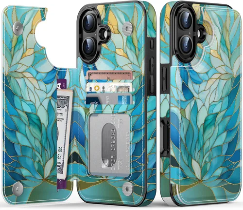 Vista 86 de FUNMIKO Funda tipo cartera para iPhone 13 con tarjetero, bloqueo RFID, protección de grado militar y obras de arte impresas con rayos UV, cierre
