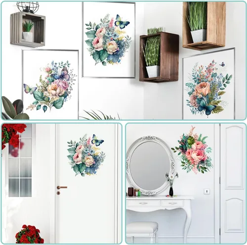 Vista 4 de 4 calcomanías autoadhesivas para asiento de inodoro, diseño floral, diseño de flores de acuarela, para colocar en casa, para dormitorio, sala