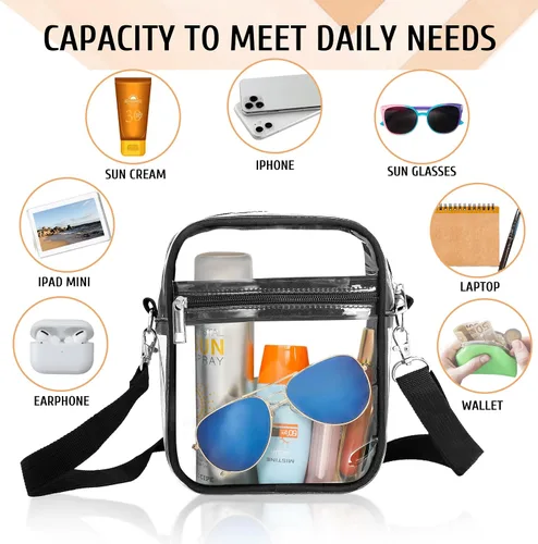 Vista 10 de LWWTBS Bolso cruzado transparente – Bolsa deportiva de concierto aprobada por estadios para mujer con correa ajustable