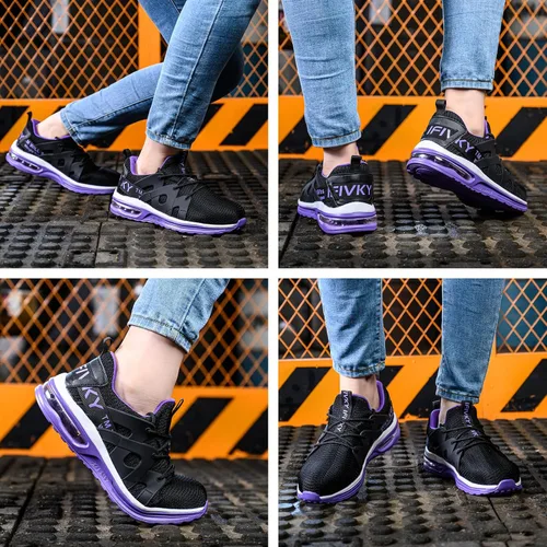 Vista 6 de Ifivky Zapatos de punta de acero para mujer, ligeros, transpirables, zapatos de trabajo cómodos, a prueba de pinchazos, antideslizantes, zapatos