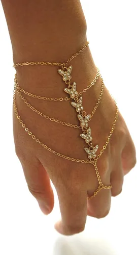 Vista 2 de Suyi - Pulsera con anillo, cadena y diamantes de imitación para mujeres y chicas