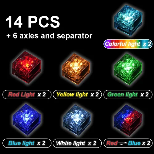 Vista 2 de Pamvava Paquete de accesorios de kits de ladrillos iluminados, 14 piezas de bloques de construcción LED transparentes clásicos de 2 x 2, compatibles