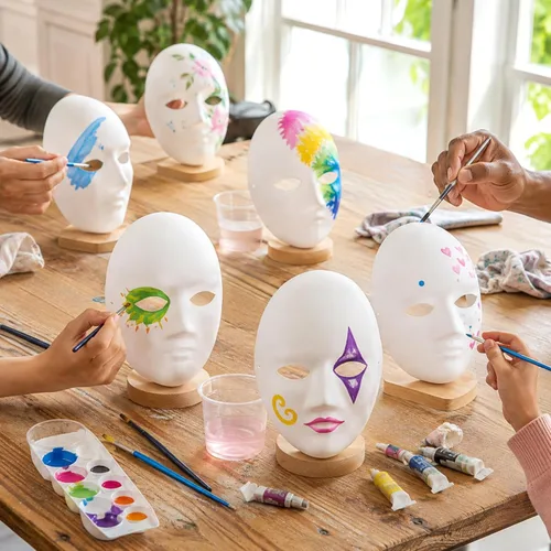Vista 5 de 60 máscaras de papel maché en blanco blanco DIY máscaras faciales completas