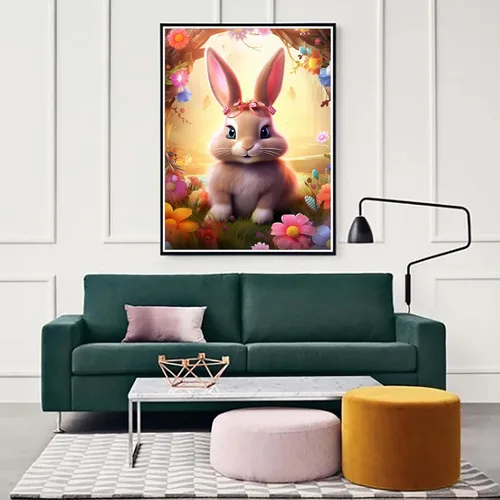 Vista 3 de Zariocy Kits de arte de diamantes 5D para adultos, conejo, pintura de diamantes de bricolaje, arte de animales, flores redondas, taladro completo