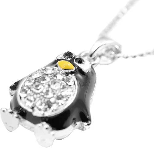 Vista 4 de Collar de pingüino negro con cuerpo redondo plateado, Latón