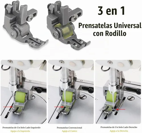 Vista 6 de Prensatelas universales con rodillo, prensatelas multifuncionales tres en uno para máquina de coser de coche plano Rodillo de goma