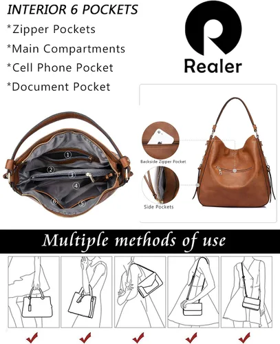 Vista 6 de Realer - Bolsa hobo para mujer, grande, cruzada, al hombro
