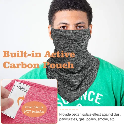 Vista 2 de MoKo Scarf Mask Bandana with Ear Loops 3 Pack, Neck Gaiter Balaclava with Filter Pocket UV Protection Mask